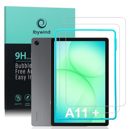 Ibywind Protector de Pantalla para Samsung Galaxy Tab A9+/A11+,2 Piezas Dureza 9H Cristal Templado,Fácil de Instalar,Compatible Detector Huellas,Anti Arañazos,Sin Burbujas