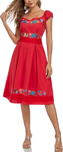 Image of Women's Mexican Dress Embroidered Causal Lace Party Dress