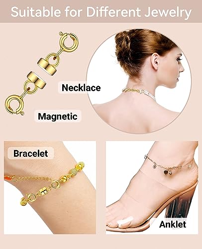 Clysoru Magnetic Necklace Clasps and Closures 14k Gold and Silver Two Spring Clasps Beads Chain Extender Necklaces Bracelet Safety Magnetic Locking Jewelry Clasp Converter