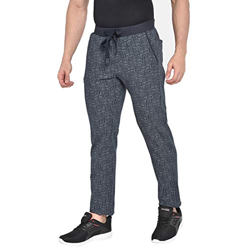 Image of BEEVEE Mens Navy Printed Stretch Elasticated Knits Trackpant with Drawstring.