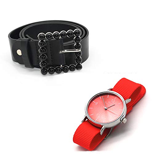 OpenProm Pack Regalo Mujer (cinturón ERRE DE Raso All Black (Negro) + Reloj Puig Doria Mujer Coral (Rojo) Cover