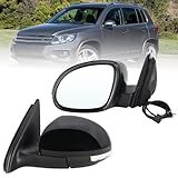 Lqito Left Driver Side Mirror Compatible With 2009 2010 2011 2012 2013 2014 2015 2016 2017 VW Tiguan With Manual Folding Power Glass Heated Turn Signal Black Replace#5N1857507P9B9(6Pins)