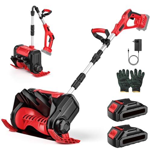 Akku Schneefräse, Schneefräse Elektrisch mit 2×2.0Ah Akkus, 1000W Bürstenloser Motor, 30cm Arbeitsbreite, 18cm Räumhöhe, 8m Wurfweite, Faltbare Aufbewahrung, Sicherheits-Doppelschalter