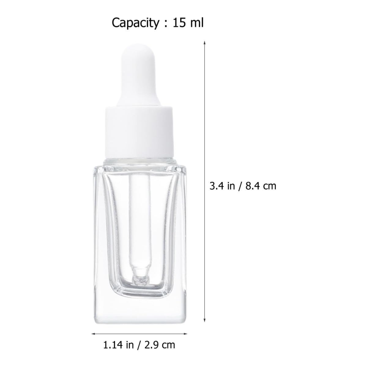 Flaconi Contagocce per Oli Essenziali 15ml in Vetro Trasparente Quadrato, Set da 10 Pezzi Contagocce in Vetro e Anello Plastico Bianco, Ricaricabili e Portatili per