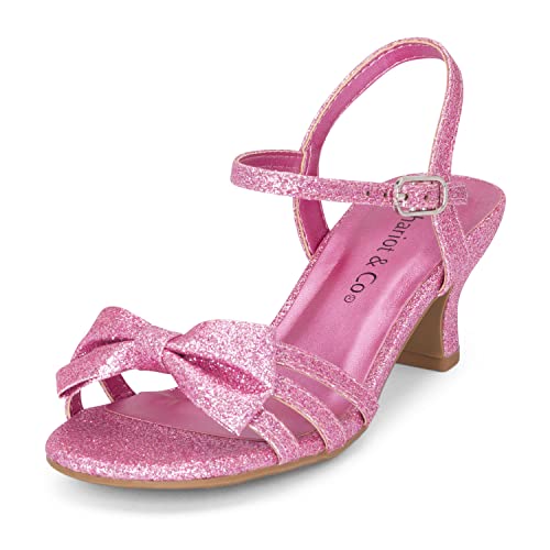 Chariot & Co - Time-IIS - Girls/Kids/Childrens Open Toe Bow Ankle Sling Back Glitter 2" Kitten Block Heel Sandal Pumps2