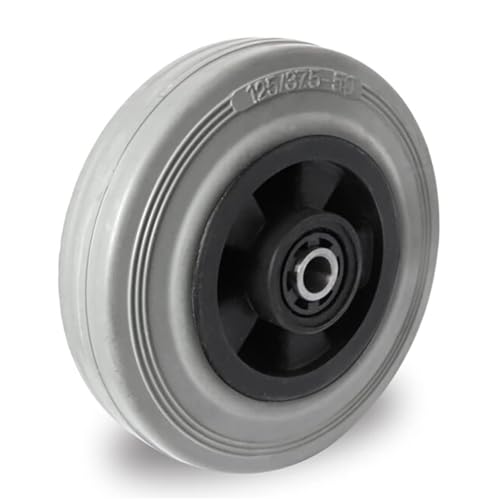 Abrollwerk 2er Set Rad 125 mm Gummi grau spurlos – Ersatzrad mit Rollenlager & Achszubehör M10 – Bodenschonende Transportrollen für Rollwagen & Möbel – PAK 3 Qualität – 2 Stück