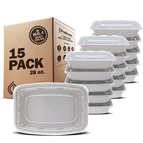 Freshware Meal Prep Containers [15 Pack] 1 Compartment Food Storage Containers With Lids, Bento Box, Bpa Free, Stackable, Microwave/Dishwasher/Freezer Safe (28 Oz) #TOP28