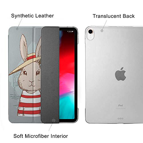 Image of DuraSafe Cases iPad PRO 12.9 4 Gen 2020 [ iPad 12.9 Inch 4th ] A2229 A2069 A2232 A2233 MY2H2HN /A MXAT2HN /A MXAV2HN /A Trifold Printed Hard Smart PC Transparent Back Cover - Bunny Hat