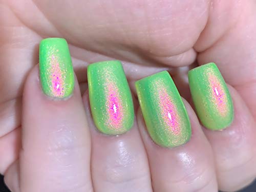 Polish Me Silly, Glow Worm - Neon Green Pink Red Yellow Gold Glow Pop Nail Polish: Mylar Oil Slick, Vegan & Cruelty-Free Nail Polish, 0.5 Fl. Oz. (15 mL)