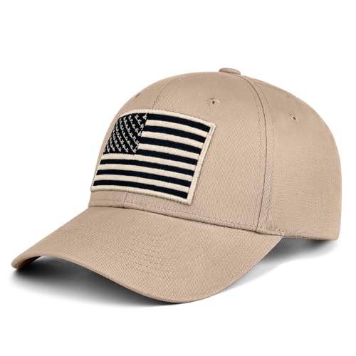 Casquette de baseball vintage drapeau américain en coton kaki réglable