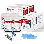 Sinocare Strisce per Glicemia, Strisce Reattive Non Coding, Contiene 100 Strisce e 100 Lancette (Safe AQ Voice, Smart & Air)
