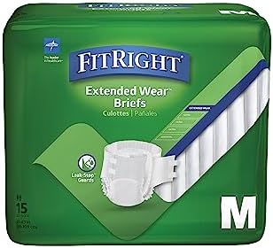 Medline Extended Wear Overnight Adult Briefs with Tabs, Maximum Absorbency Adult Diapers, Medium (60 Count)