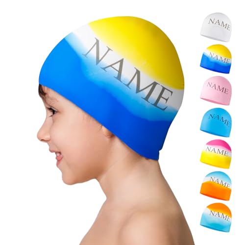 CQSXM Badekappe Kinder mit Namen Silikon-Badekappe wasserdichte Badehaube...