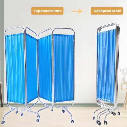 Portable Rolling Medical Privacy Screen - Steel Frame Room Divider for Clinics, Hospitals, and Salons - Adjustable Width 39" to 118", Height 70.9" (4.9FT x 5.9FT)