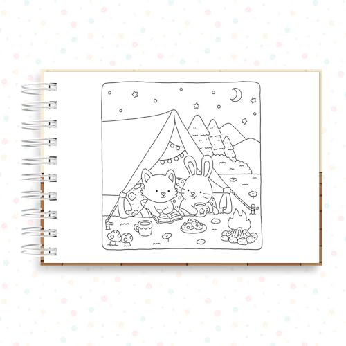 Livro Colorir Urso Raposa Gato Coelho Fuzzy Hygge 40 Folha 180G Capa Dura Caderno Desenho Pintura