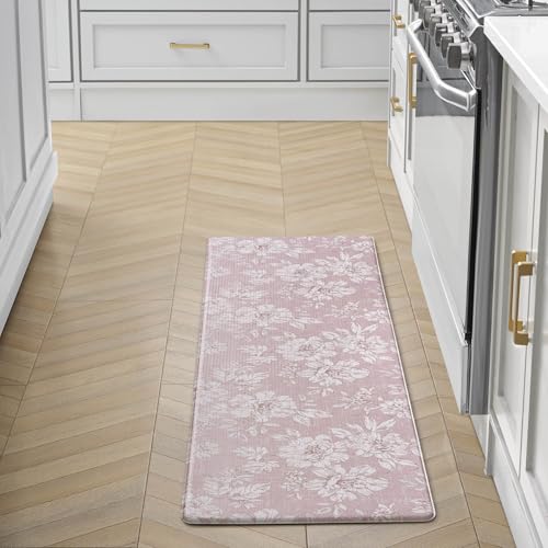 Laura Ashley - Anti-Fatigue Kitchen Mat, Iris Floral Design, Stain, Water & Fade Resistant, Cooking & Standing Relief, Non-Slip Backing, Measures 17.5" x 60", Soft Pink Iris by Laura Ashley - Used condition - Image 7
