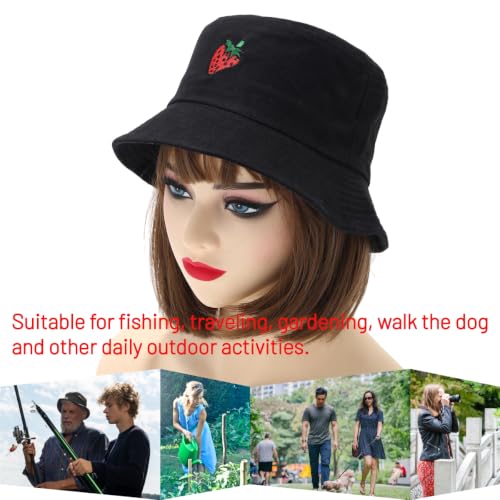 Image of Cotton Bucket Hat for Women Men Summer Travel Sun Beach Bucket Cap, Unisex Outdoor Fisherman Hat