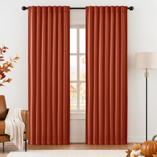 Image of ANRODUO Burnt Orange Back Tab Blackout Curtains 63 Inch Long 2 Panels | Rod Pocket,Thermal Insulated Room Darkening Light Blocking Curtains for Living Room Bedroom Privacy,W42xL63