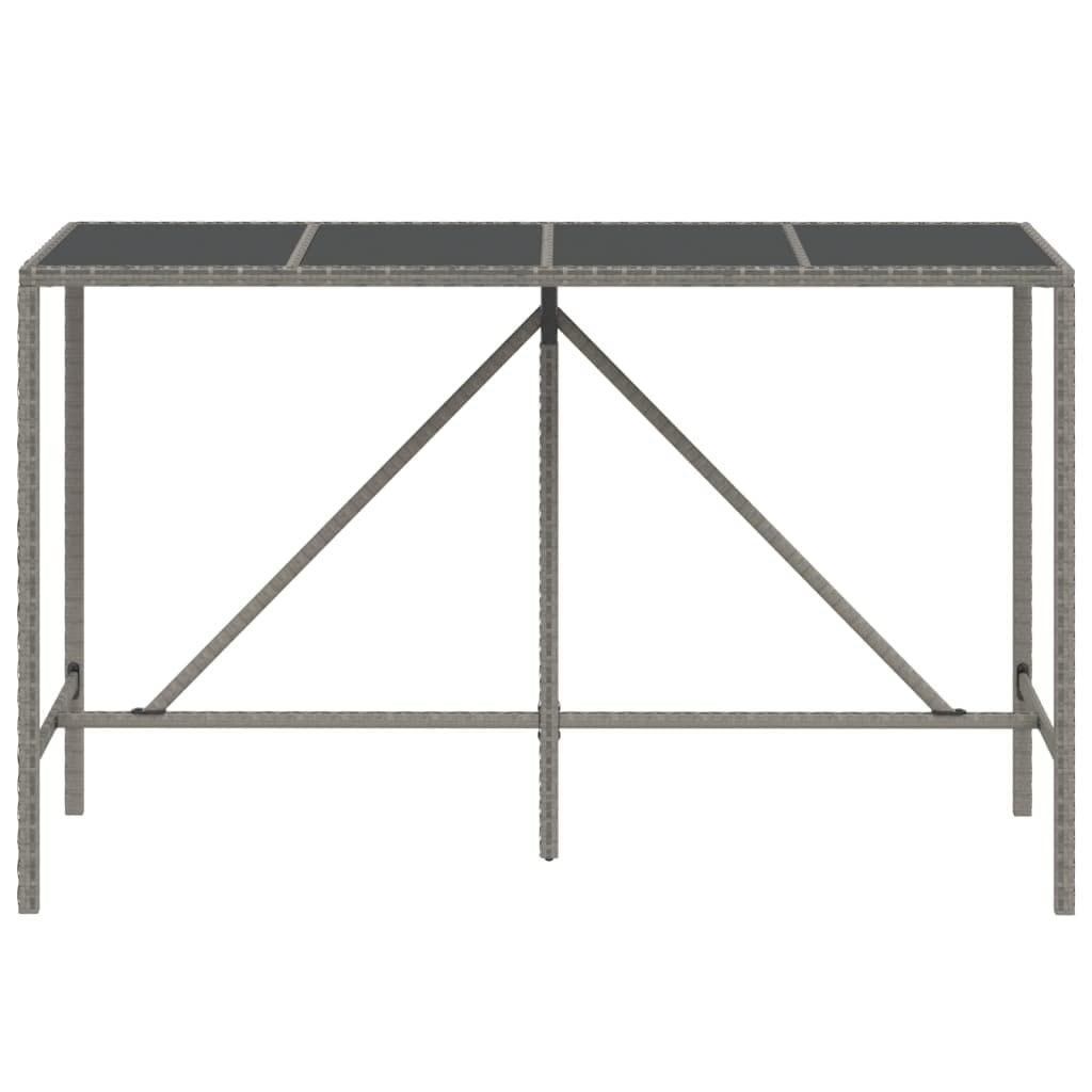 vidaXL Mesa Alta Bar con Superficie Vidrio ratán PE Gris 180x70x110 cm, Mesa de Fiesta, Mesa de Pub, Mesa de Barra de Desayuno, Mesa Bistro