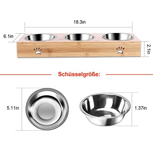 Katzennapf 3er Set mit Name, OXYEFEI Hundenapf Erhöht Bambus Personalisiert mit Text Design und rutschfest Bambussockel Für Kleine Mittelgroße Katzen/Hunde