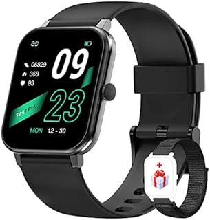 IOWODO Smartwatch Damen Herren 1,69'' Uhren IP68 Wasserdicht Fitnessuhr Tracker mit Pulsschlag SpO2 Schrittzähler Temperatur Schlafmonitor 25 Trainingsmodi Smart Watch für Android iOS (Black)