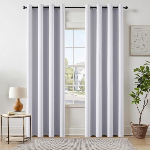 Image of MIULEE Greyish White Blackout Bedroom Curtains Drapes 96 Inch Long 52 inchx96 inch | Grommet Top, Room Darkening Window Drapes, Privacy Protection, Thermal Insulated, Heat Blocking, Light Blocking