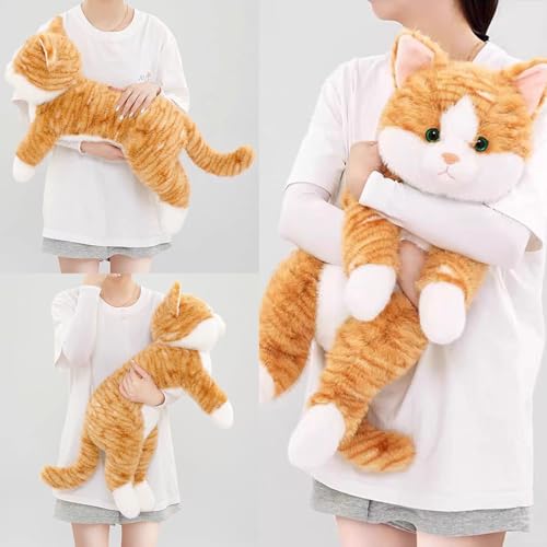 Leahaoe Orange Gewichtete Stofftiere für Erwachsene, 0.9KG 45CM, weicher und kuscheliger Orange beschwerter Plüsch, realistisches Katzen-Stofftier