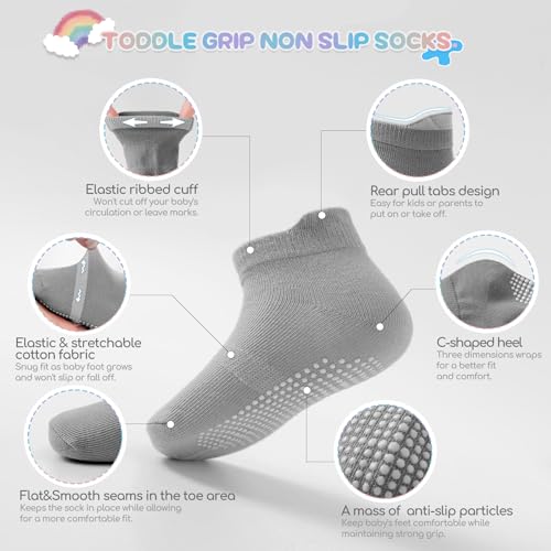 image for Aroveea Baby Toddler Socks Grip Non Slip Boys Girls Cotton 12 Pack for