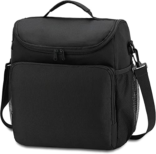 Image of Insulated Lunch Bag with Shoulder Strap, Large Cooler Tote Bag, Black, for Work and Travel (Black)