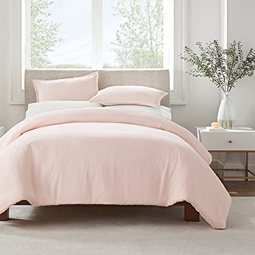 SERTA Simply Clean Ultra Soft Hypoallergenic Stain Resistant 2 Piece Solid Duvet Cover Set, Blush,...