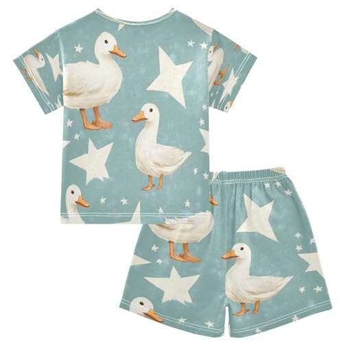 senya Short Sleeve Pajamas Sets Summer Cotton Sleepwear White Duck Star2