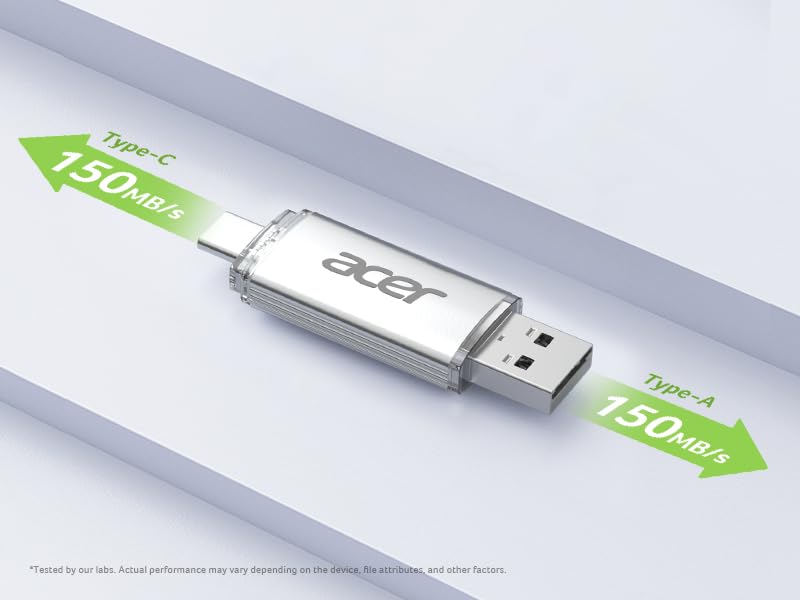 Image of Acer UT300 Dual Port USB Flash Drive USB 3.2 Gen1 | 32 GB | USB-C & USB-A | Up to 150MB /s | Aluminum Alloy