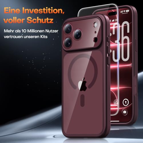 TAURI für iPhone 18 Pro Hülle 6,3" mit Schutzfolie - Burgunder – Ansicht 4