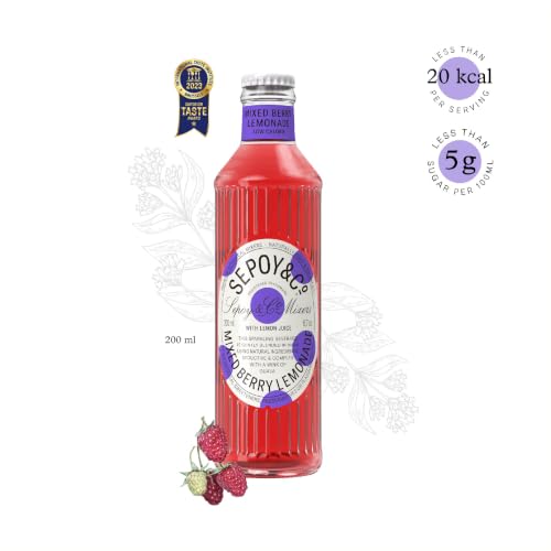 Image of SEPOY & CO. Mixed Berry Lemonade, Premium Cocktail Mixer, Made with Natural Berries & Lemons, Low Calorie, Sparkling Lemonade Mocktail, Pack of 12 X 200 ml