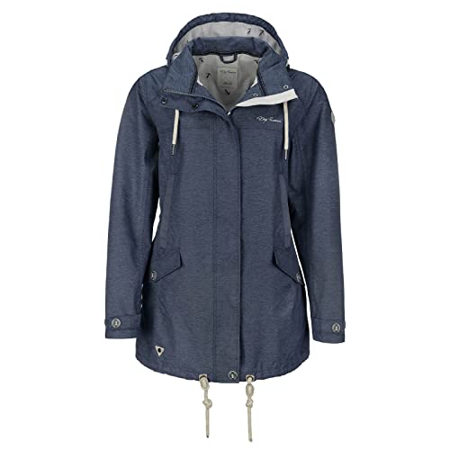 Dry Fashion Damen Funktionsmantel Bansin - Regen-Mantel Funktionsjacke Regenjacke wasserdicht winddicht in Navy-Melange Größe 42