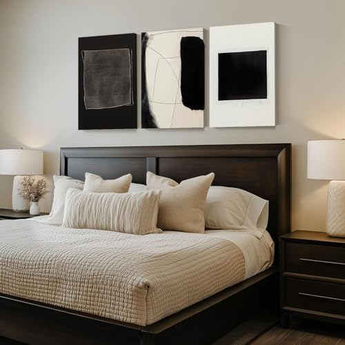 Image of Wivsev Neutral Abstract Wall Art,Minimalist Abstract Art,Abstract Geometric Wall Decor, Modern Beige Black and White Wall Decor for Bedroom,Livingroom,Office (12" x 18" x 3 pcs)
