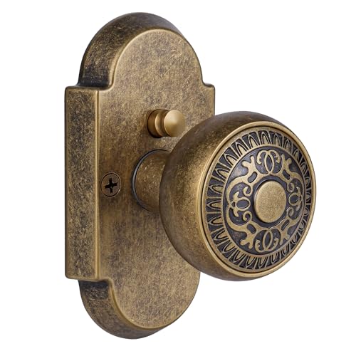 BonKuDoo Antique Brass Door Knobs Privacy Door Knobs Interior with Push-Button Vintage Door Knob with Lock for Bedroom and Bathroom Zinc Alloy 1 Pack