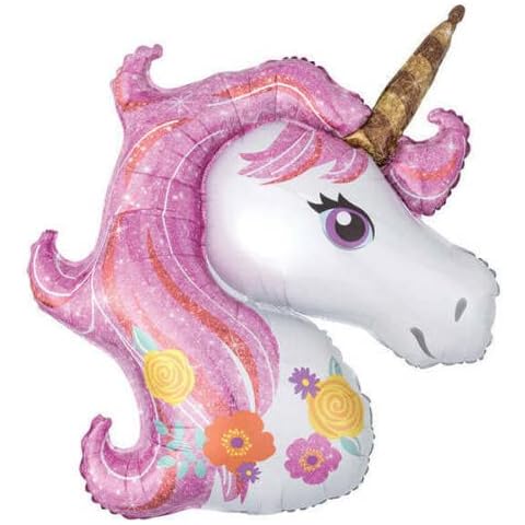 Large Unicorn Head Party Pink Flower Unicorn Decor Birthday Helium Foil Balloon Super shape 38" UK STOCK (Pink Flower Unicorn Balloon) Cover