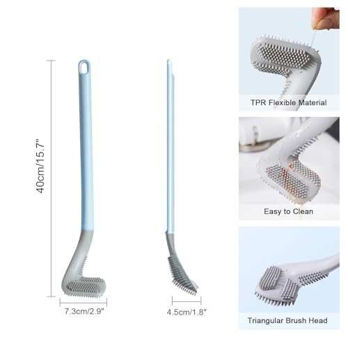 Image of Golf Toilet Brush, Toilet Cleaning Brush, Flexible Bendable Silicone Long Handled Toilet Brush, 360 Deep Toilet Bowl Cleaning Brush,Quick Drying Toilet Brush for Bathroom with a Hook (Blue)