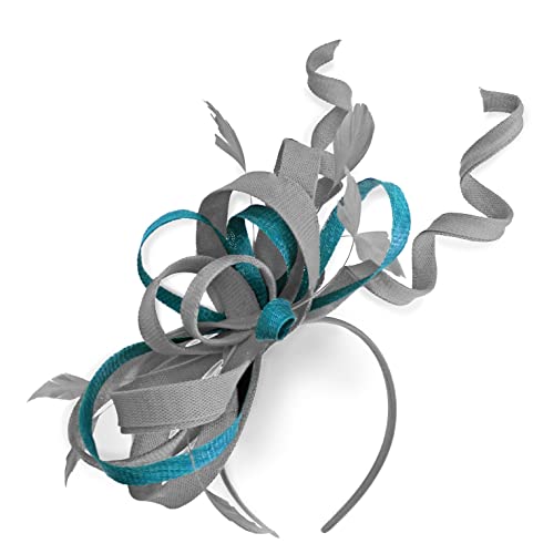 Chapeau bibi en sinamay gris argenté et turquoise Caprilite pour femme
