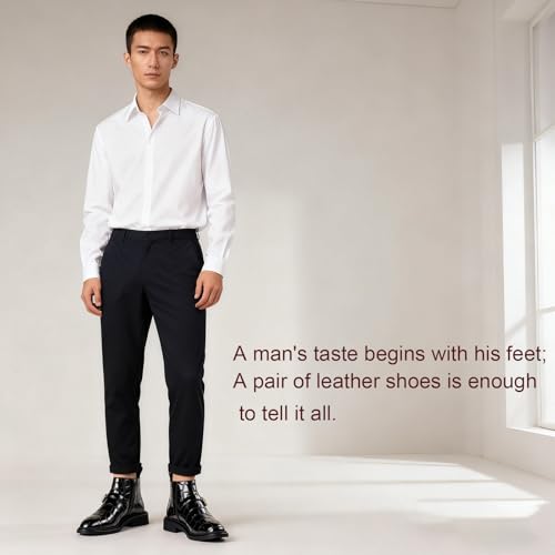 Image of Chelsea Boots for Men's Leather Print Monk Buckle Slip On Dress Boots with Side Zipper Fashion Pointed Toe Buckle Strap Classic Business Chukka Boots for Casual Work Party Oxford Booties