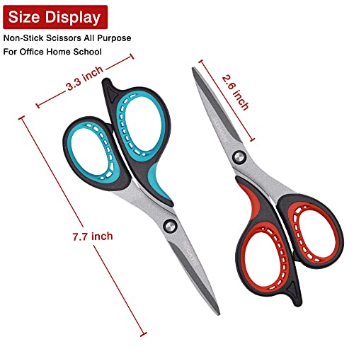 3 Pack 7.7" Teflon Non-Stick Scissors For Office & Home,No Rust Shears For Kitchen,Softgrip Scissors General Use Art Craft Classroom Diy,3Pcs #TOP4