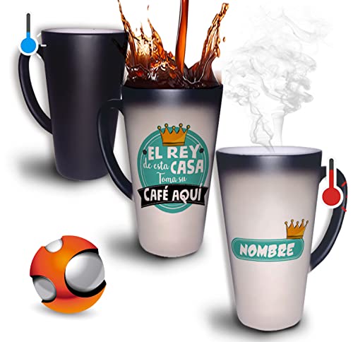 La Mejor Lista de tazas dia del padre que puedes comprar esta semana. 46 Regalo Original de Taza Mágica 17 oz - Día del Padre | Personalizada con su nombre | Cumpleaños Papá (Papá el rey de la casa)