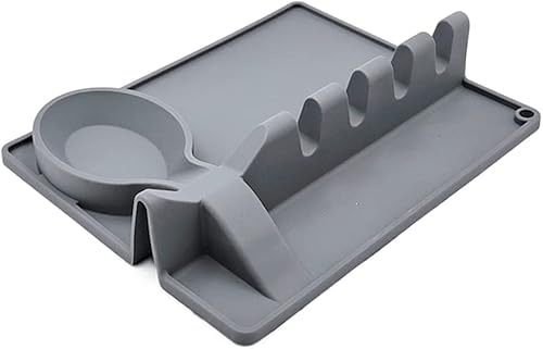 Bunhut Silicone Utensil Rest with Drip Pad for Multiple Utensils,Grey Spoon Rest for Stove Top,Heat-Resistant Spoon Holder for Kitchen