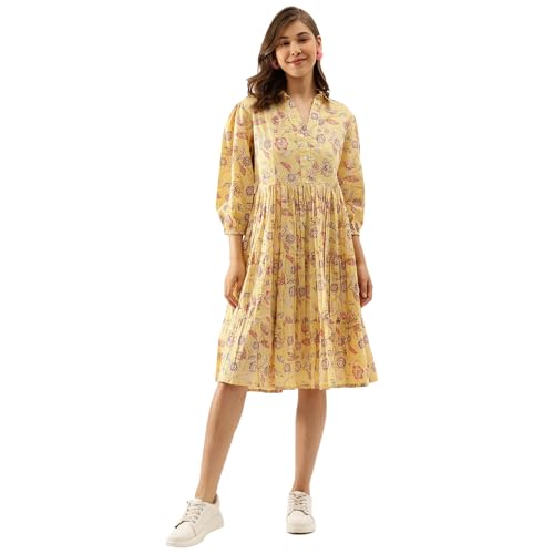 Image of Divena Rayon Cream A-Line Floral Printed Midi Dress