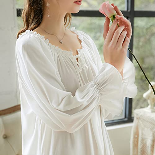 LAPAYA Women's Victorian Cotton Nightgown Lace Trim Vintage Sleepwear Long Sleeve Sleepshirts2