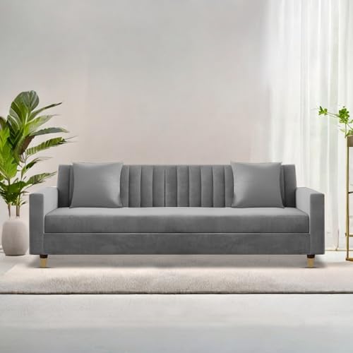 Image of Casaliving Garcia 3 Seater Sofa Set for Living Room (Dark Grey Colour) Premium Fabric Sofa