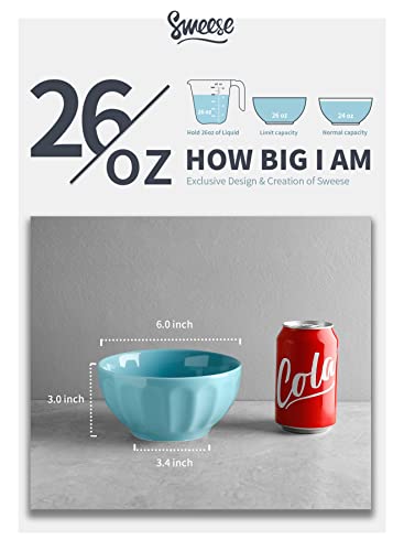 Sweese 106.003 Porcelain Fluted Bowl Set - 26 Ounce for Cereal, Soup - Set of 6, Cool Assorted Colors - Image 2