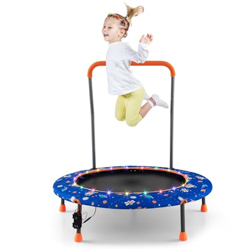 COSTWAY Ø92 cm Kindertrampolin, Mini Trampolin mit LED-Beleuchtung &...