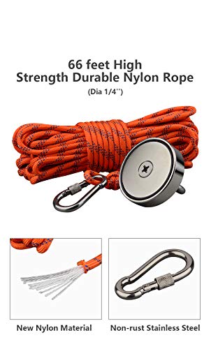 ULIBERMAGNET 800lbs Fishing Magnet,Powerful Lifting Magnets N52 Neodymium Magnets with 20m(66Feet) Durable Rope,Strong Magnets for Salvage and Magnetic Recovery